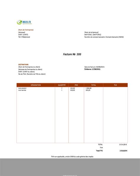 Facture sans TVA