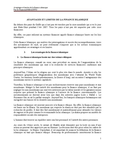 Finance Islamique Avantages et Inconvénients