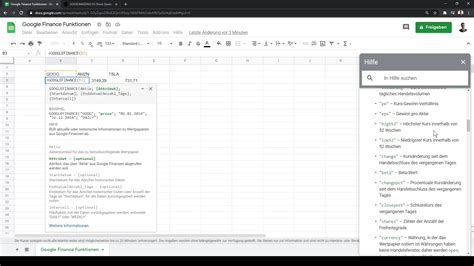 Fonction Google Finance dans Google Sheets