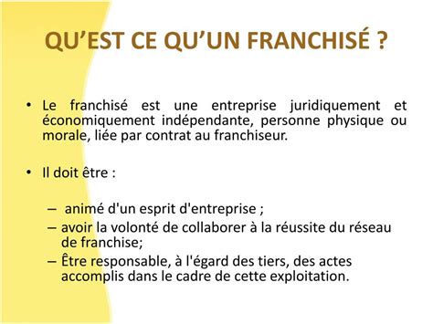 Fonctionnement d'une franchise