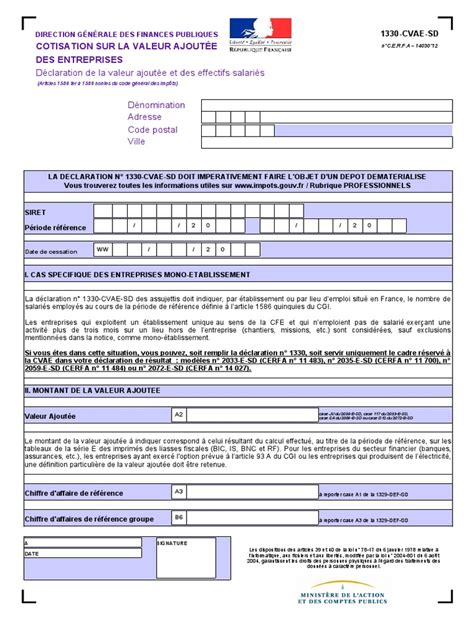 Formulaire CERFA 1330 CVAE
