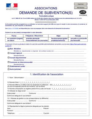 Formulaire Cerfa Demande de Subvention