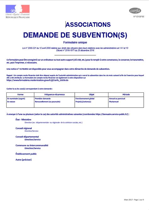 Formulaire Cerfa de Demande de Subvention pour Associations
