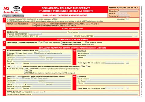 Formulaire M3 SARL