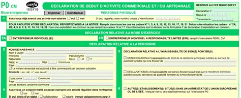 Formulaire P0 Auto-Entrepreneur