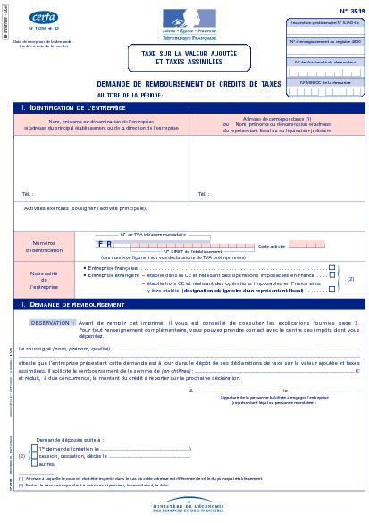 Formulaire de remboursement TVA