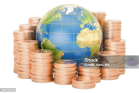 Globe terrestre avec des pièces de monnaie