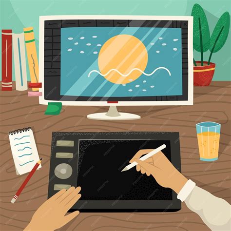 Illustrateur freelance travaillant sur une tablette graphique