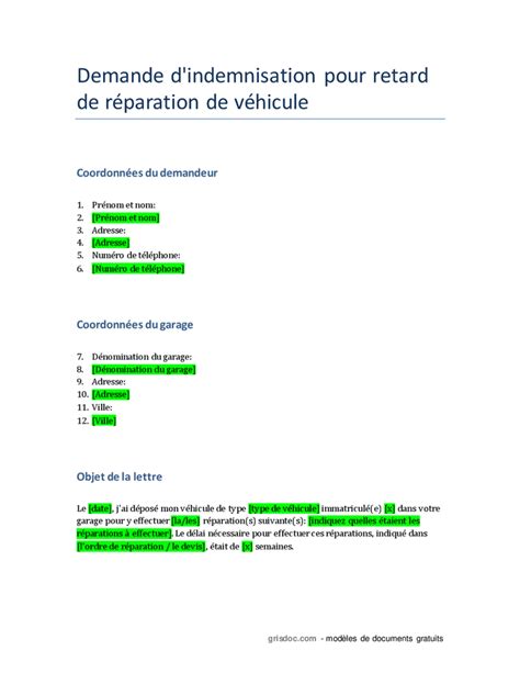 Indemnisation véhicule