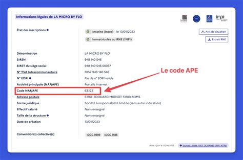 Infographie Code APE