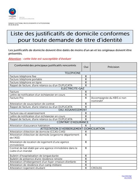 Justificatifs de domicile