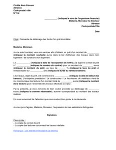 Lettre de demande de déblocage de fonds