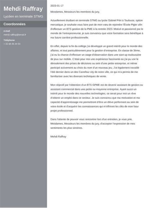 Lettre de motivation BTS GPME