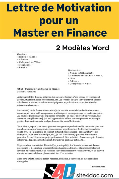Lettre de motivation Master Finance