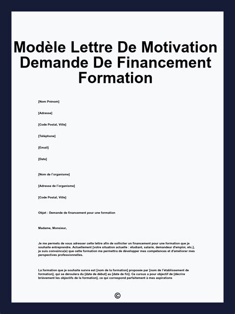 Lettre de motivation demande de financement formation