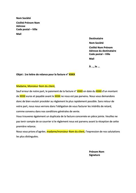 Lettre de relance pour facture impayée