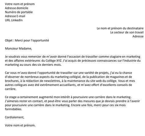 Lettre de remerciement