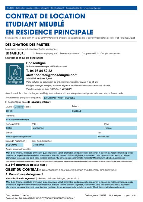 Location meublée résidence principale