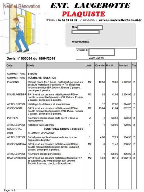 Logiciel devis facture plaquiste