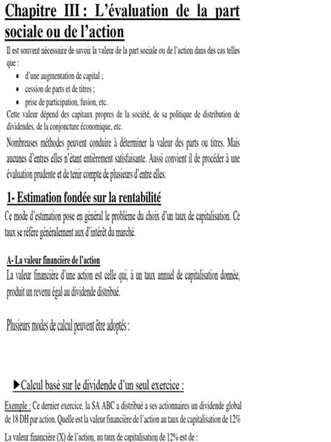 Méthodes d'évaluation des parts sociales