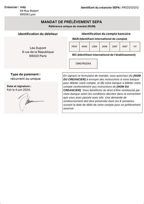 Mandat de prélèvement SEPA