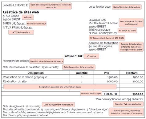 Mention EI sur facture