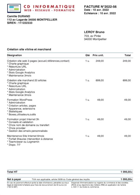 Mention obligatoire facture auto-entrepreneur