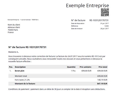 Modèle de Facture Rectificative