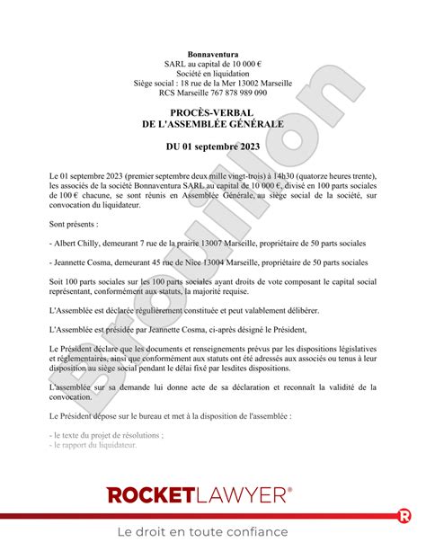 Modèle de PV de liquidation