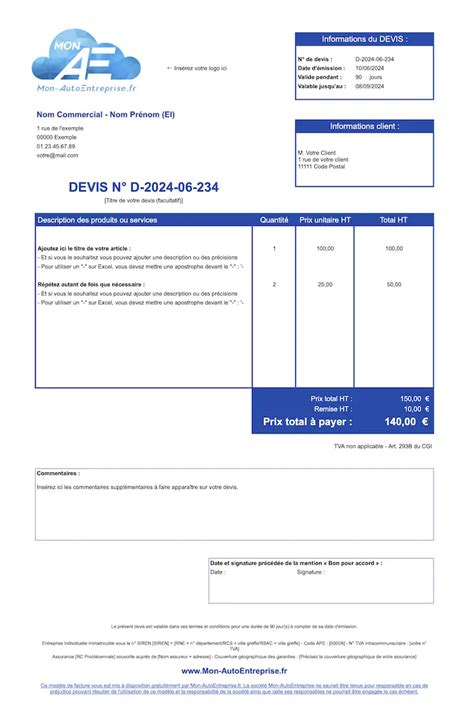 Modèle de devis auto-entrepreneur