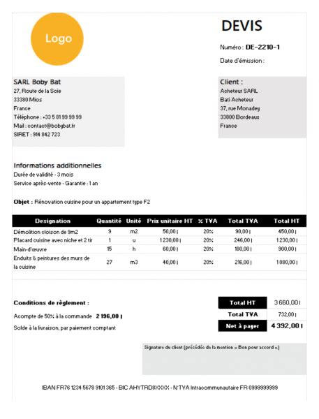 Modèle de devis gratuit