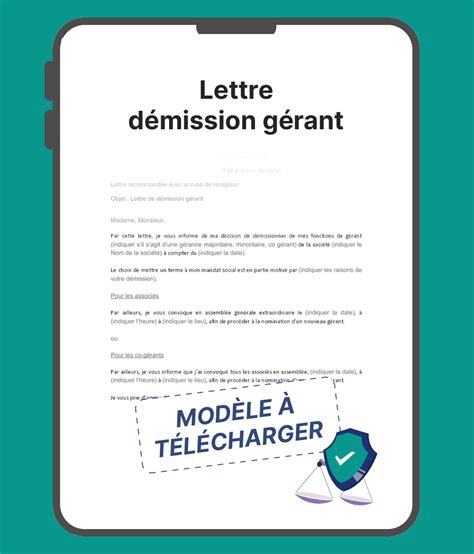 Modèle de lettre de démission d'un gérant de SARL