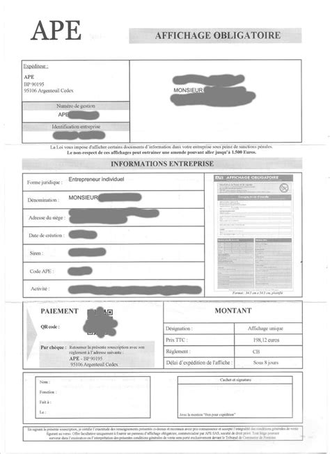 Ne payez pas APE Affichage Obligatoire