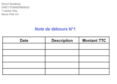 Note de débours exemple