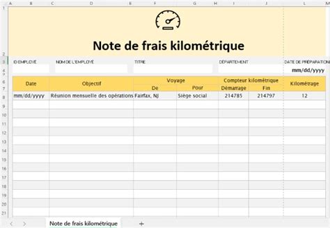 Note de frais kilométriques