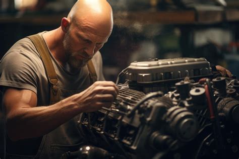 Préparateur automobile travaillant sur un moteur