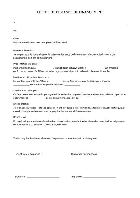 Préparation de la demande de financement