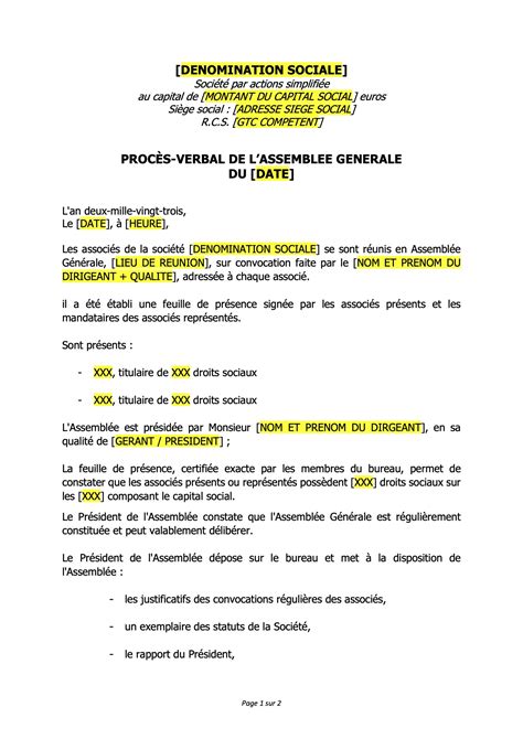 Procès-Verbal d'Assemblée Générale