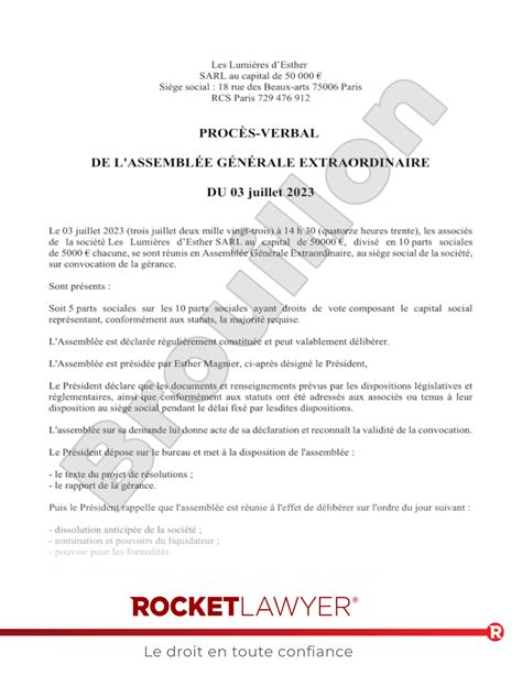 Procès-Verbal de Dissolution d'une SARL