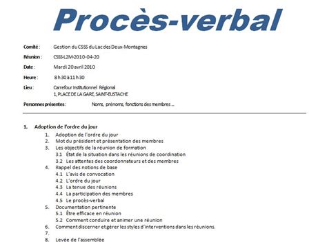 Rédaction d'un Procès-Verbal