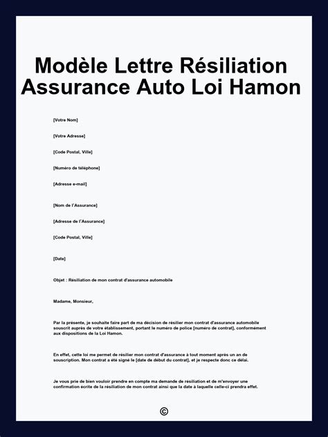 Résiliation assurance auto loi Hamon
