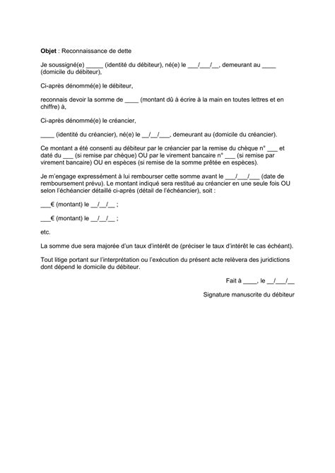 Reconnaissance de dette