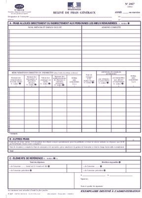 Relevé des frais généraux n° 2067