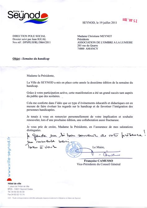 Remerciements au maire