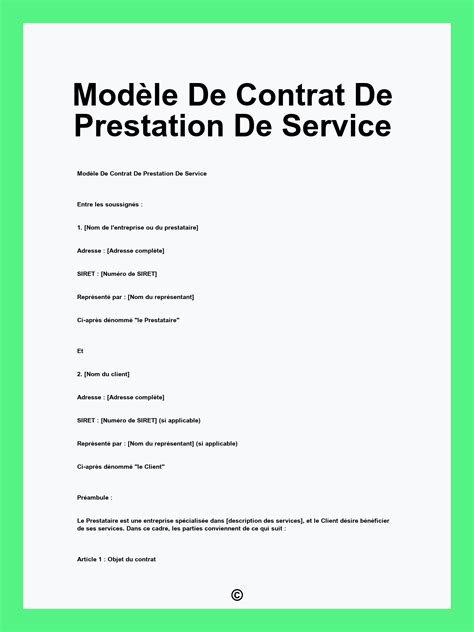 Schéma d'un contrat de prestation de service