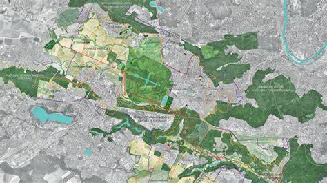 Schéma des aménagements prévues: parc, jardins, voies douces