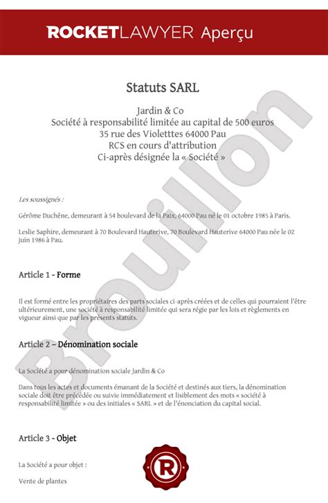 Statuts SARL Exemple Gratuit