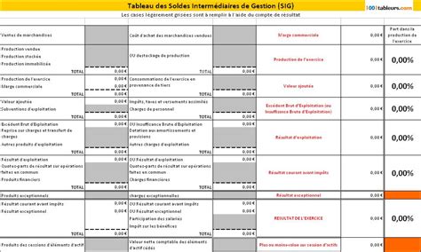 Tableau des Soldes Intermédiaires de Gestion (SIG)