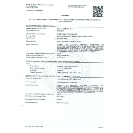 Traduction Kbis en anglais