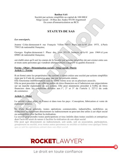 Traduction des statuts d'entreprise en anglais